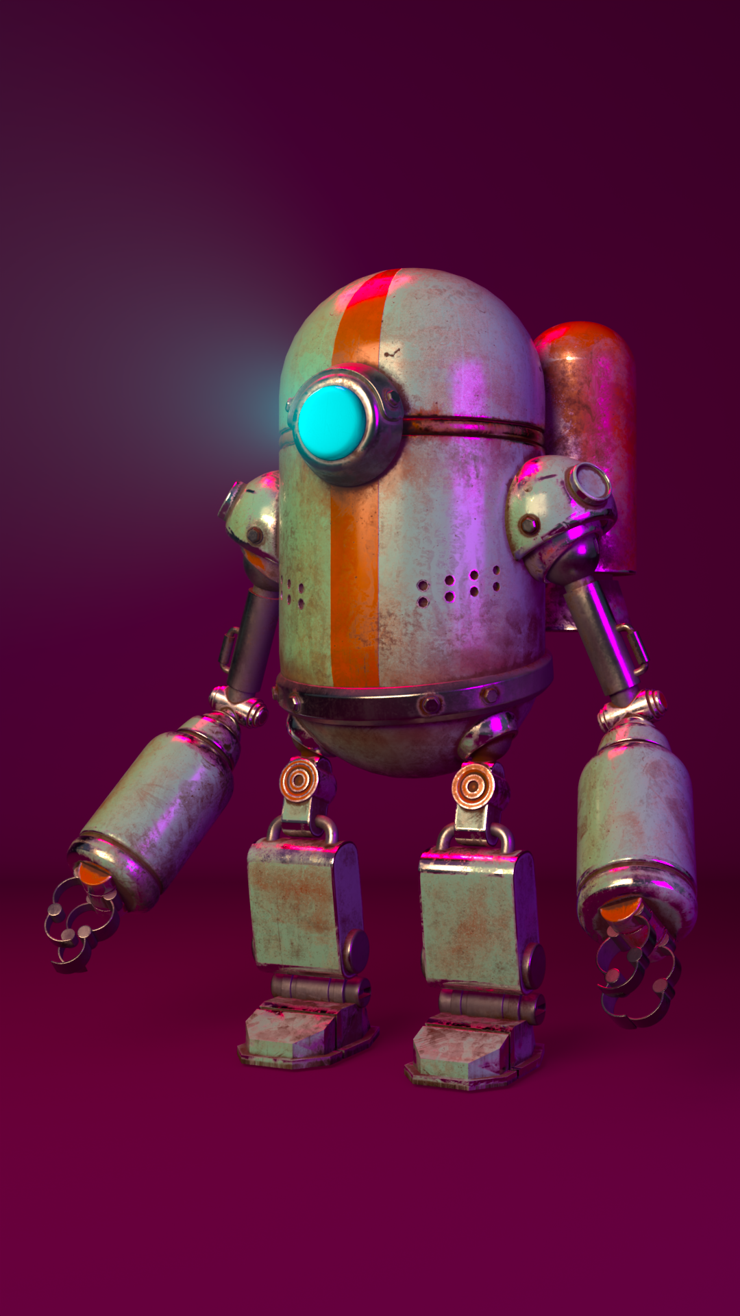 Robot steampunk - render 1, vista frontal completa