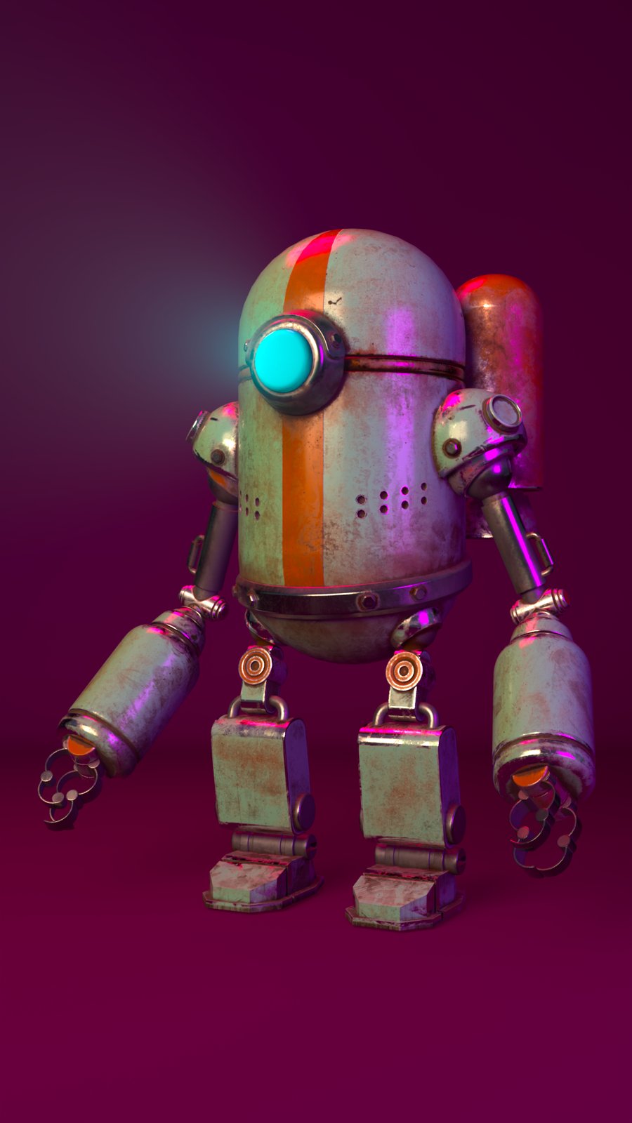 Robot steampunk - render 1, vista frontal completa
