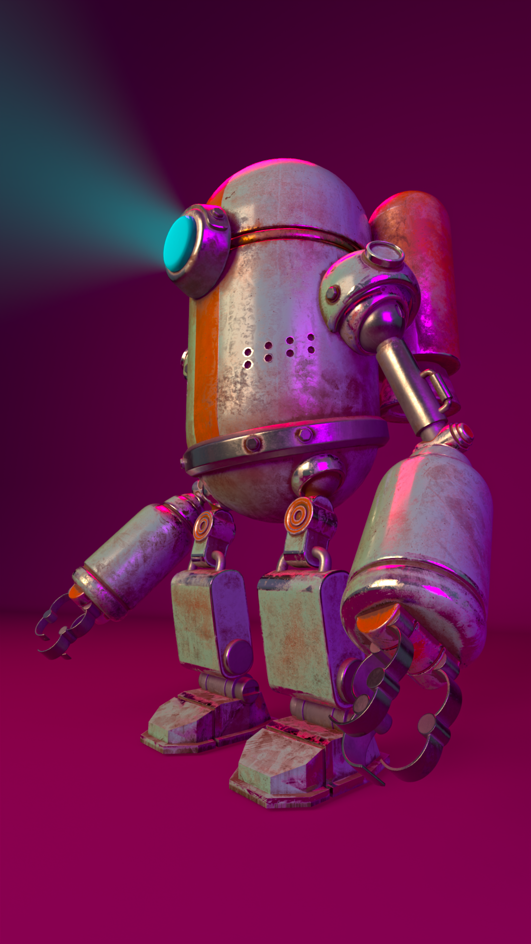 Robot steampunk - render 3, vista en ángulo con iluminación
